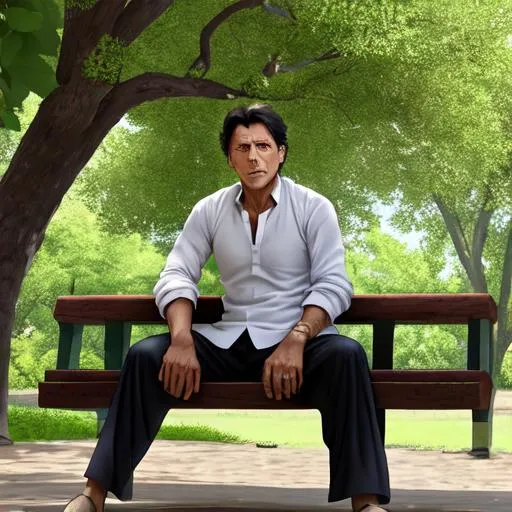Prompt: Imran Khan, the charismatic leader and former cricketer, finds solace in a serene park, sitting on a weathered wooden bench. As the gentle breeze rustles through the trees, his mind reflects on the challenges and triumphs of his journey. The animation captures the essence of Imran Khan's contemplative state, showcasing his thoughtful demeanor and determination.

With each passing moment, memories of his legendary cricket career intertwine with his transformative role as a political figure. Imran Khan's face radiates a blend of wisdom, resilience, and compassion, embodying the multifaceted aspects of his personality.

The animation gracefully captures the interplay of light and shadow, creating a visual metaphor for the complexities and contrasts of Imran Khan's life. Through subtle yet powerful movements, the animation conveys the weight of his responsibilities and the steadfastness with which he embraces them.

As the sun slowly sets, casting a golden glow upon the park, the animation depicts Imran Khan's unwavering commitment to his vision for a better future. The scene transitions into a montage, highlighting key moments from his political career, the initiatives he championed, and the positive impact he made on the lives of countless individuals.

The animation concludes with Imran Khan rising from the bench, reinvigorated and ready to continue his tireless efforts for the betterment of his nation. The viewer is left with a sense of admiration for Imran Khan's unwavering dedication and a renewed hope for a brighter tomorrow.
