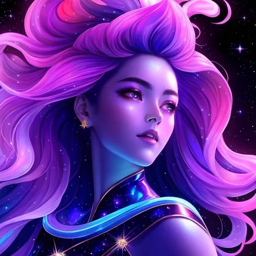 Prompt: Cosmic Epic Beautiful Nebula (Beautiful melancholy {goddess}female liquid satin}, Beautiful and Gorgeous