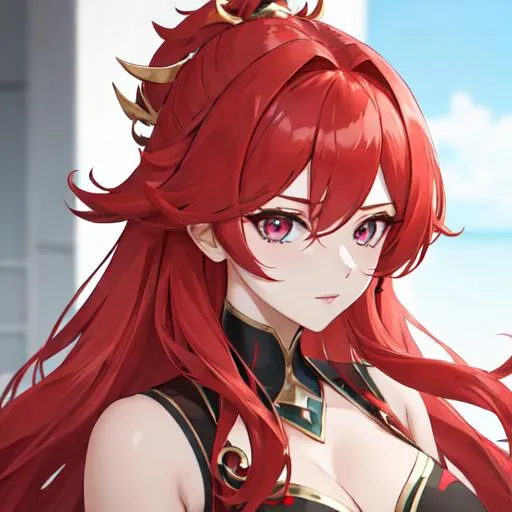 Prompt: Zerif female (Red side-swept hair covering her right eye) 8K, UHD, best quality