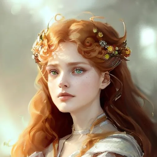 Prompt: Seelie Queen with long hair and  crest from twigs, extremely detailed, realistic. Krenz Cushart + loish +gaston bussiere +craig mullins, j. c. leyendecker +Artgerm, oil painting texture oil painting effect Krenz Cushart + loish +gaston bussiere +craig mullins, j. c. leyendecker +Artgerm, oil painting texture.