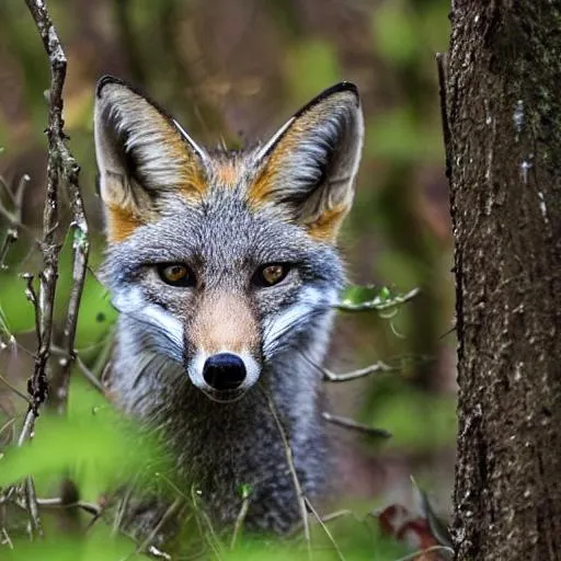 Prompt: Grey fox in forest