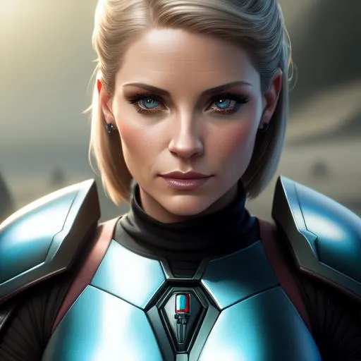 Prompt: the mandalorian, Bo-Katan Kryze, Katee Sackhoff
 Highly detailed photo realistic digital artwork. High definition. Face by Tom Bagshaw and art by Sakimichan, Android Jones" and tom bagshaw, BiggalsOctane render, volumetric lighting, shadow effect, insanely detailed and intricate, photorealistic, highly detailed, artstation by WLOP, by artgerm