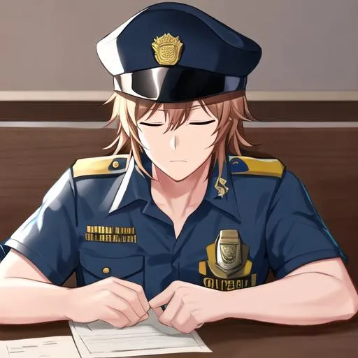 Prompt: Caleb as a police officer sleeping