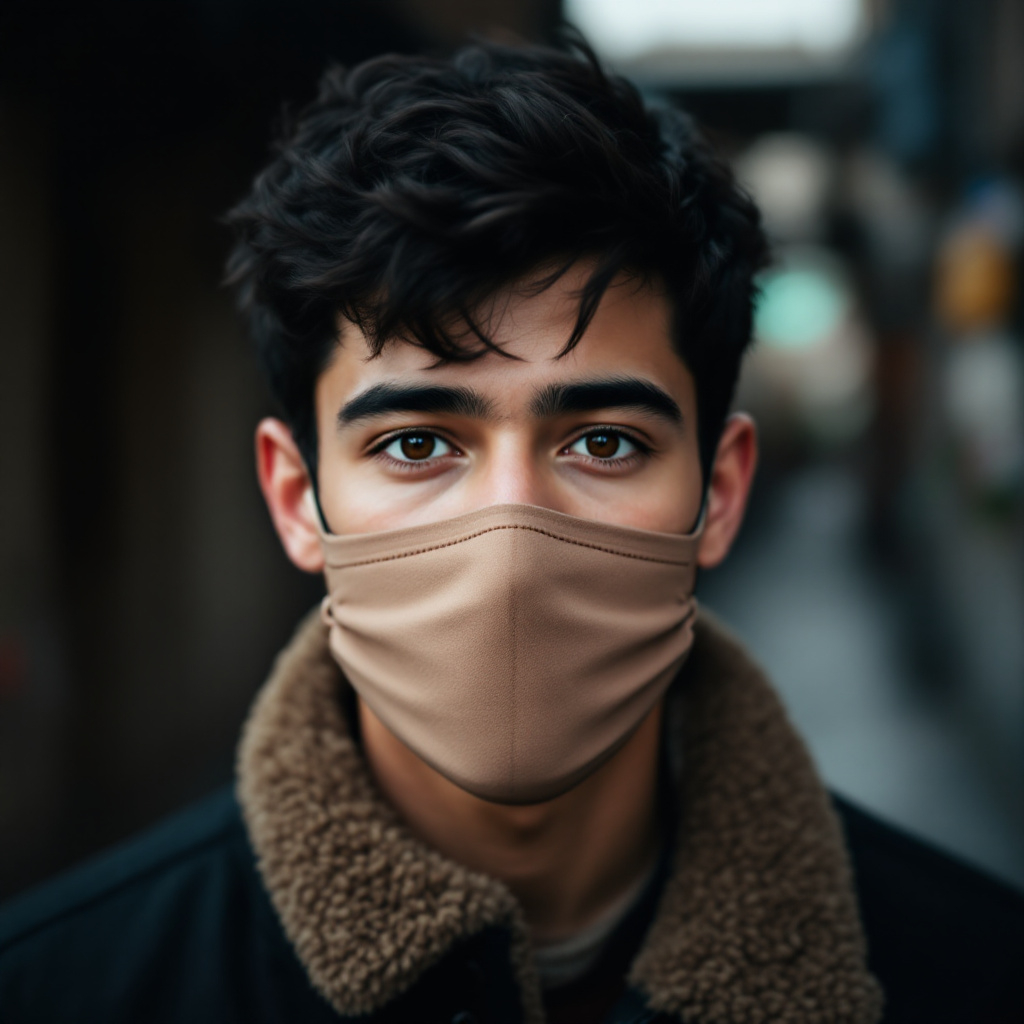 A young man with dark hair and striking brown eyes g...