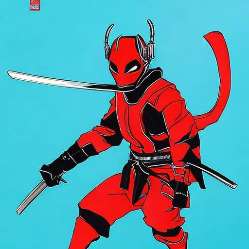 Prompt: Masashi Kishimoto, Mikio Ikemoto art style bright red and black ninja samurai ant man ninja art Naruto style samurai armor mask ant ninja by Masashi Kishimoto, Mikio Ikemoto