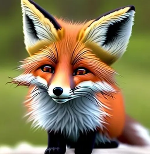 Prompt: A fox with brown fur, jade green eyes and white paws and ears. Speedy is a clever little fox.