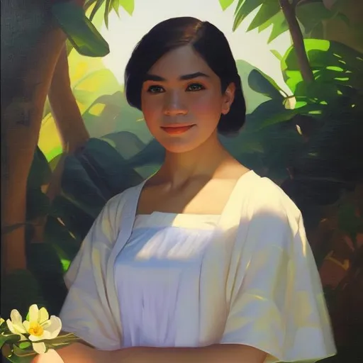 Prompt: Fernando Amorsolo inspired art painting, a portrait with detailed lighting