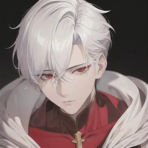 Prompt: "A close-up photo of a handsome boy, short white hair, red eyes, wearing kings robe, in hyperrealistic detail, with a slight hint of loneliness in his eyes. His face is the center of attention, with a sense of allure and mystery that draws the viewer in, but his eyes are also slightly downcast, as if a sense of loneliness is lingering in his thoughts. The detailing of his face is stunning, with every pore, freckle, and line rendered in vivid detail, but the image also captures the subtle emotions of loneliness that might lie beneath his surface."