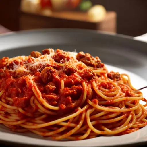Prompt: Hyper Realistic Italian dinner ambient spaghetti close up