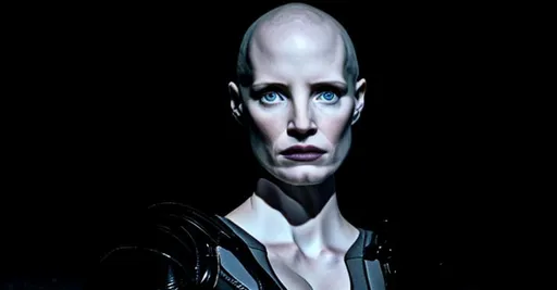 Prompt: jessica chastain, feyd rautha, dune, pale, white, bald