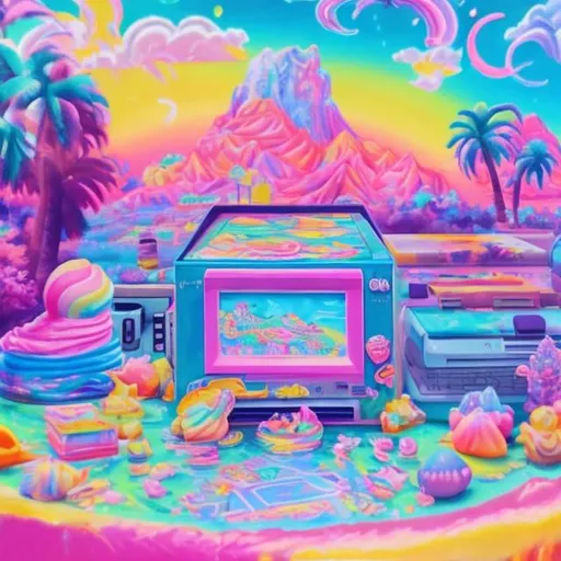 Prompt: Pastel video game diorama in the style of Lisa frank