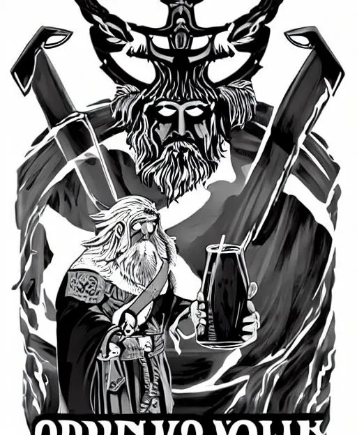 Portrait of Tyr, the norse god of war with a warrior