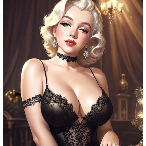 Prompt: Marilyn Monroe,  fantasy, intricate, highly-detailed, elegant, dramatic lighting, gorgeous face, lifelike, photorealistic face, long luxurious lace gown, digital painting, artstation, illustration, concept art, smooth, sharp focus, art by Jude Palencar, Luis Royo, John Collier and Albert Aublet and Krenz Cushart and Artem Demura and Alphonse Mucha