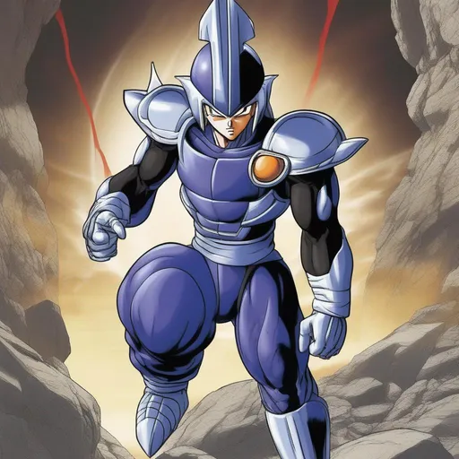 Prompt: 
Android 88  from Dragonball GT  an armor-like attire that merges functionality with regal aesthetics. A dark, sleek bodysuit underpins the design, providing flexibility in combat. Over this, incorporate armor pieces that blend ancient samurai aesthetics with futuristic technology, showcasing his fusion of power and tradition.

  illustrated  in color by Geoff Johns 