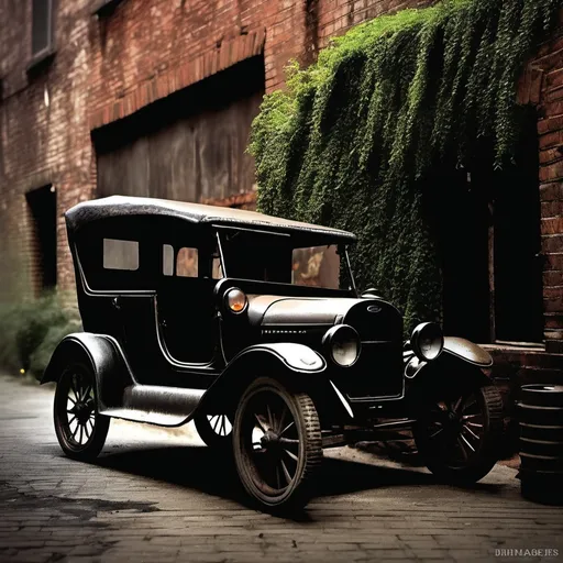 Prompt: Model T Ford in an abandoned alleyway
