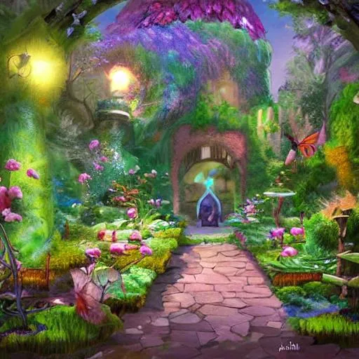 Prompt: magical garden with child explando, fantasy art, fantasy, magical, concept art,, artstation, award winning, impressionist