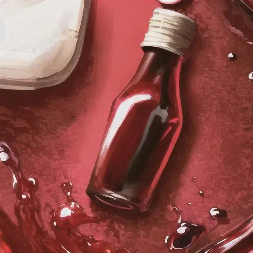 Prompt: bottle of red liquid