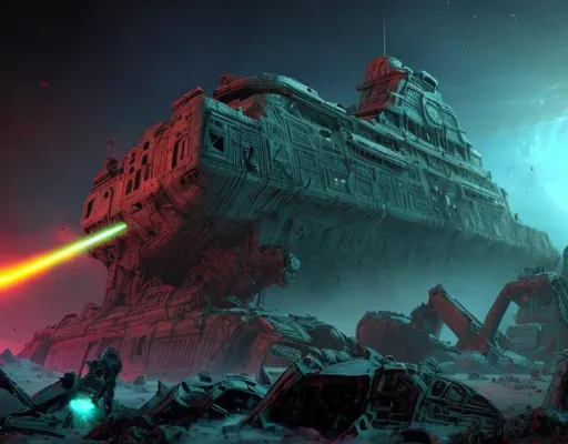 Prompt: space ship wreck dead city Ancient ,lasers zombies