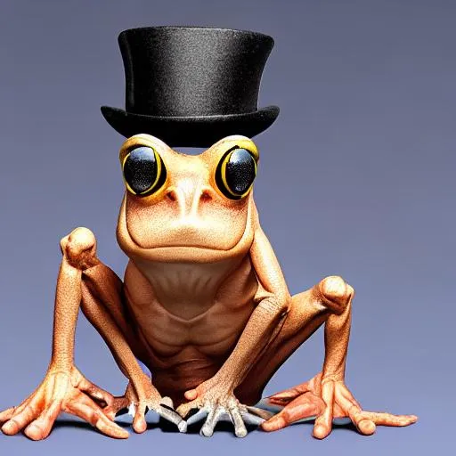 Prompt: a muscular frog with human like body flexing its arms and a top hat
