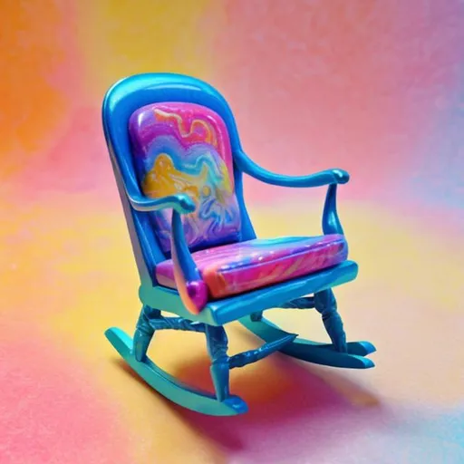 Prompt: Miniature Rocking chair in the style of Lisa frank