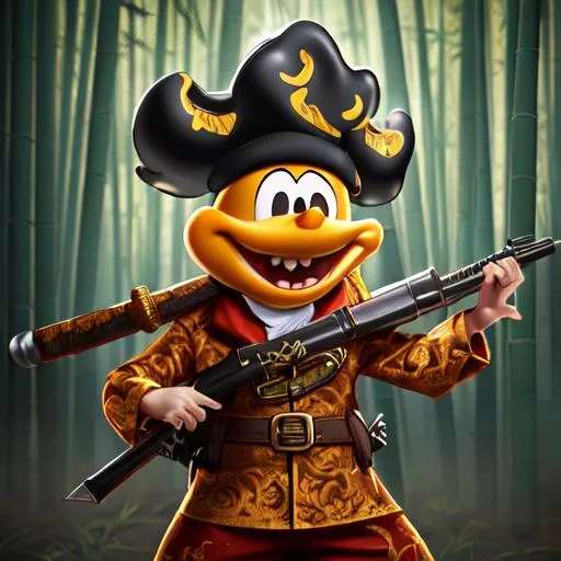 Prompt: goofy mc cheese dressed in ninja clothes, Flintlock, goofy mc cheese body, Roaring, dramatic lighting, 8k, portrait,realistic, fine details, photorealism, cinematic ,intricate details, cinematic lighting, photo realistic 8k in forest bamboo