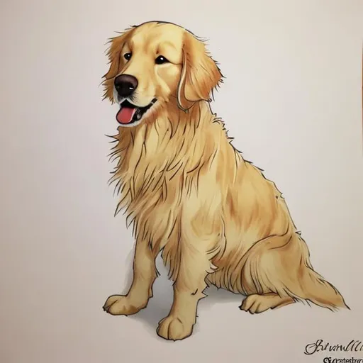 Prompt: Golden retriever sitting down, anime