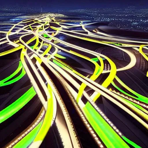 Prompt: Hyper futuristic roads eco friendly glow in the dark inspired by Dubai infrastructure 