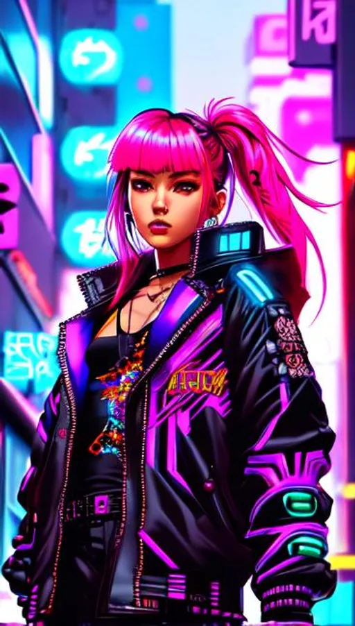 Prompt: cyberpunk tokyo, Street Art, Graffiti Style, Bold, Digital Painting, Urban, Edgy, Colorful, 8K, Intricate Details illuminated by a neon sunset, by Alex Konstad, Tatsuya Ishida, and Patrick Brown, dramatic lighting, hyper-realistic details, with digital painting techniques, trending on Artstation, cinematic cinematic lighting. Girl looking up at the lights. Orange sky.