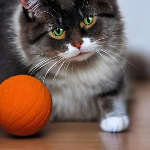 Prompt: a cat, and ball