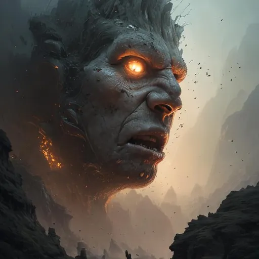 Prompt: "a detailed portrait of a giant michanical face buried half way in a cliff by Greg Rutkowski, Sung Choi, Mitchell Mohrhauser, Maciej Kuciara, Johnson Ting, Maxim Verehin, Peter Konig, final fantasy, Marco lense , 8k photorealistic, cinematic lighting, HD, high details, atmospheric , trending on artstation"