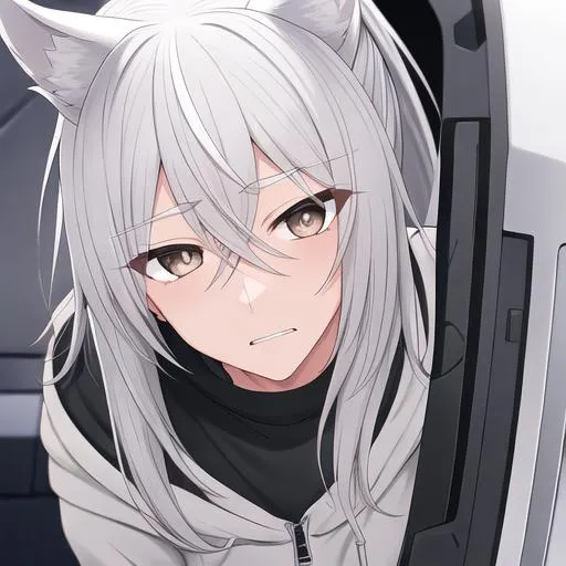 Prompt: Your OC is a little mangled horse, with gentle ash-gray eyes. He has long grey hair. Wearing a white hoodie. He is also wearing grey carpenter pants and also is wearing white flip flops. Masculine anime style. UHD, HD, 4K, highly detailed, insane detail