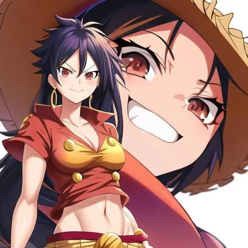 Prompt: Luffy as A Bold Female