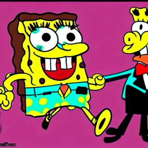 Prompt: spongebob salsa dancing with dracula