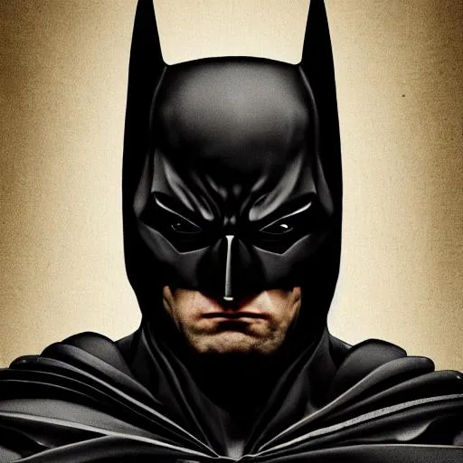 Prompt: Portrait of tired and old batman, perfect composition, hyperrealistic, super detailed, 8k, high quality, trending art, trending on artstation, sharp focus, studio photo, intricate details, highly detailed, by Franz Kafka