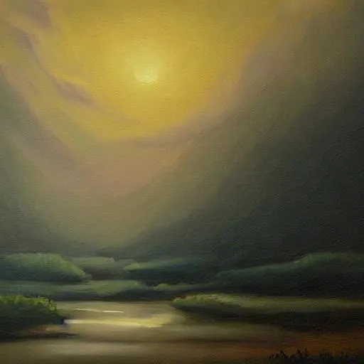 Prompt: oil painting moody landscape