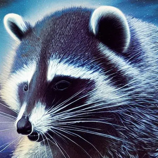 Prompt: UHD, Hyper realism, oil panting, racoon in space suit