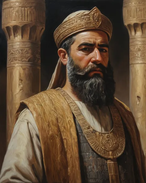 Prompt: historical old oil painting of a realistic scene sargon of akkad, in Mesopotamia, high detail, uhd, 8k