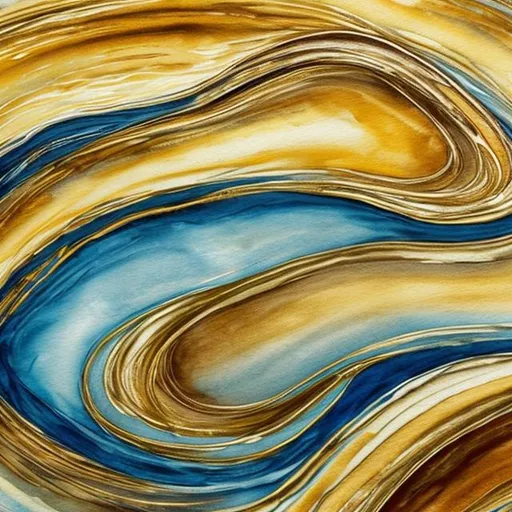 Prompt: curvy river flowing with gold water, waterpaint style