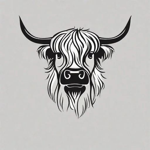 Prompt: Minimalist Simple Logo, highland cow, black and white, silhouette, abstract 