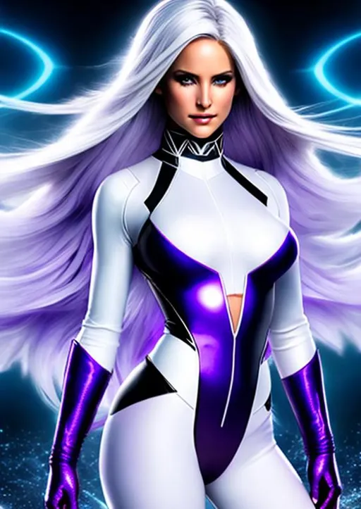 Prompt: High-resolution hyperrealistic photo of x-man emma frost merged with x-man psylocke, white and purple costume, uhd, hdr, 64k