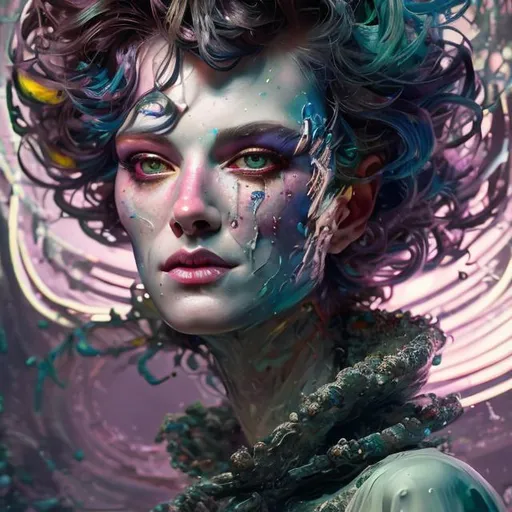 Prompt: "ultra hyperdetailed portrait of "cashion chexx " as a delirium of the endless, colourful make up, the sandman, made by caravaggio stanley artgerm lau wlop rossdraws artstation cgsociety concept art cgsociety octane render"