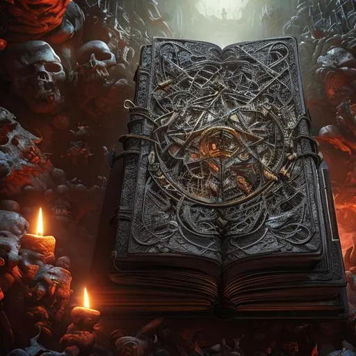 Prompt: mdjrny-v4 style, magic spell book sitting on a table in the catacombs, hypermaximalist, insanely detailed and intricate, octane render, unreal engine, 8k, by greg rutkowski and Peter Mohrbacher and magali villeneuve