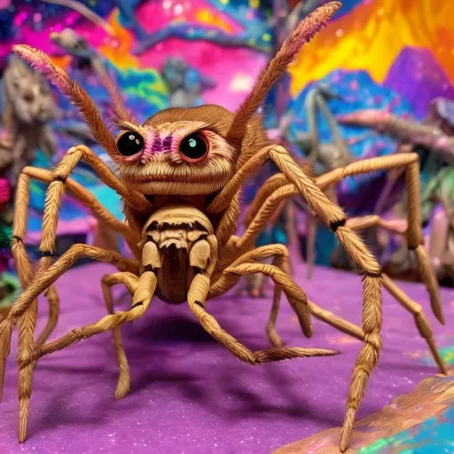 Prompt: Camel spider diorama in the style of Lisa frank