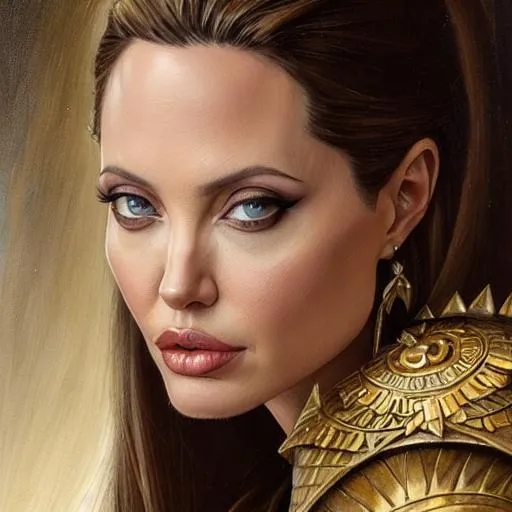 Prompt: art by greg rutkowski, tomasz alen kopera, donato giancola, a portrait of a woman ((Angelina Jolie)) with head spikes, on city street, bone armor fragments, night stroll, bare arms, highly detailed, baroque painting, intricate, elegant, digital painting, artstation, concept art, smooth, sharp focus, illustration