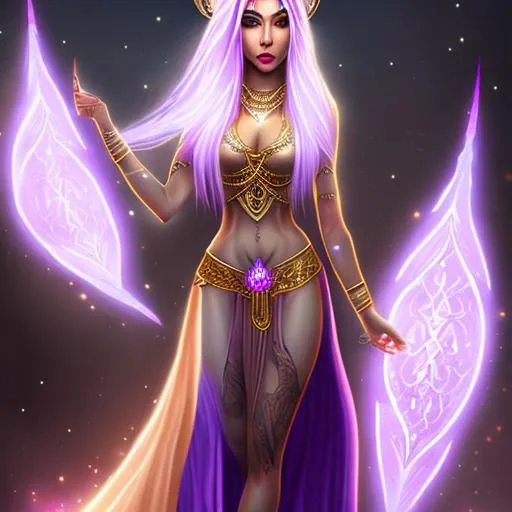 djinn, monk, glowing tattoos, lilac hair, (metallic... | OpenArt