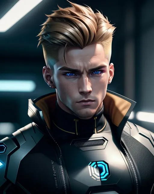 Prompt: perfect composition, {25 year old}, lean {irish man} ganger, wearing futuristic {tech shirt and future tech coat}, {spiked dark blonde hair}, extra masculine, peak fitness, determined expression, looking at viewer, 8k eyes, detailed face, wlop, stanley artgerm lau, artstation, hd, octane render, hyperrealism intricate details, 8k, cinematic volumetric light, proportional, art trending on artstation, sharp focus, studio photo, intricate details, highly detailed, intricate artwork masterpiece, ominous, intricate, epic, trending on artstation, highly detailed, vibrant, production cinematic character render, ultra high quality model, 