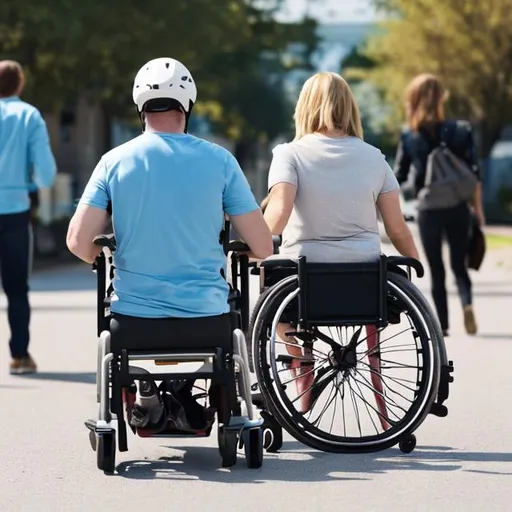 Prompt: Humans riding wheelchairs
