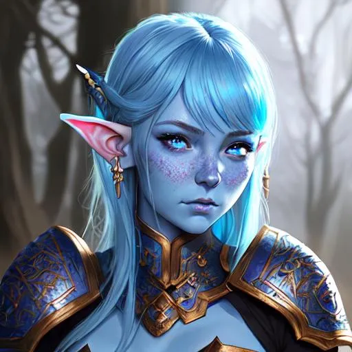 A Girl With Beautiful Blue Skin, Elf Ears, Blue Eyes 