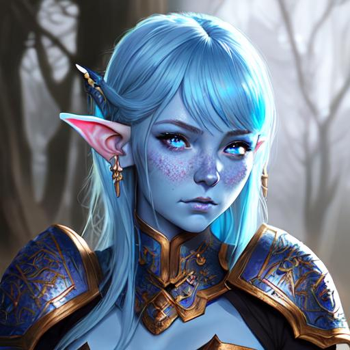 A girl with beautiful blue skin, elf ears, blue eyes... | OpenArt