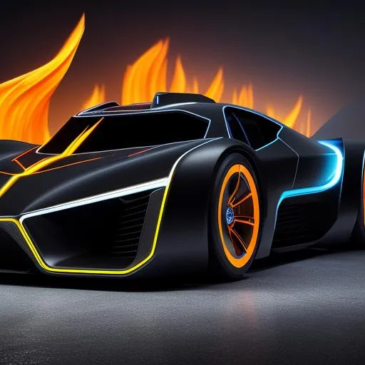 Prompt: Futuristic hyper Batmobile on burning flames and ice sharp tron speed